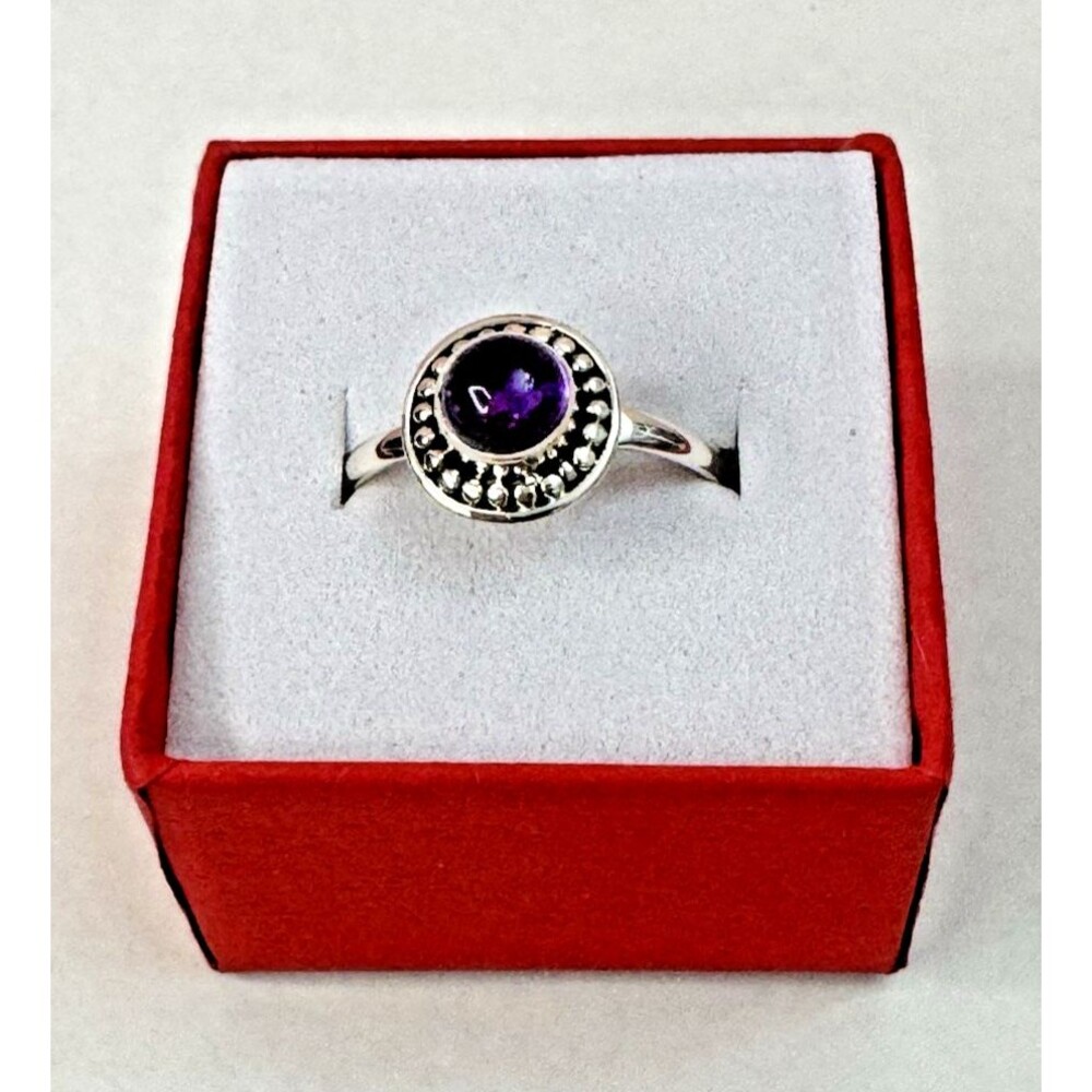New 925 Amethyst Ring Size 8.5 – Purple Cabochon Halo
